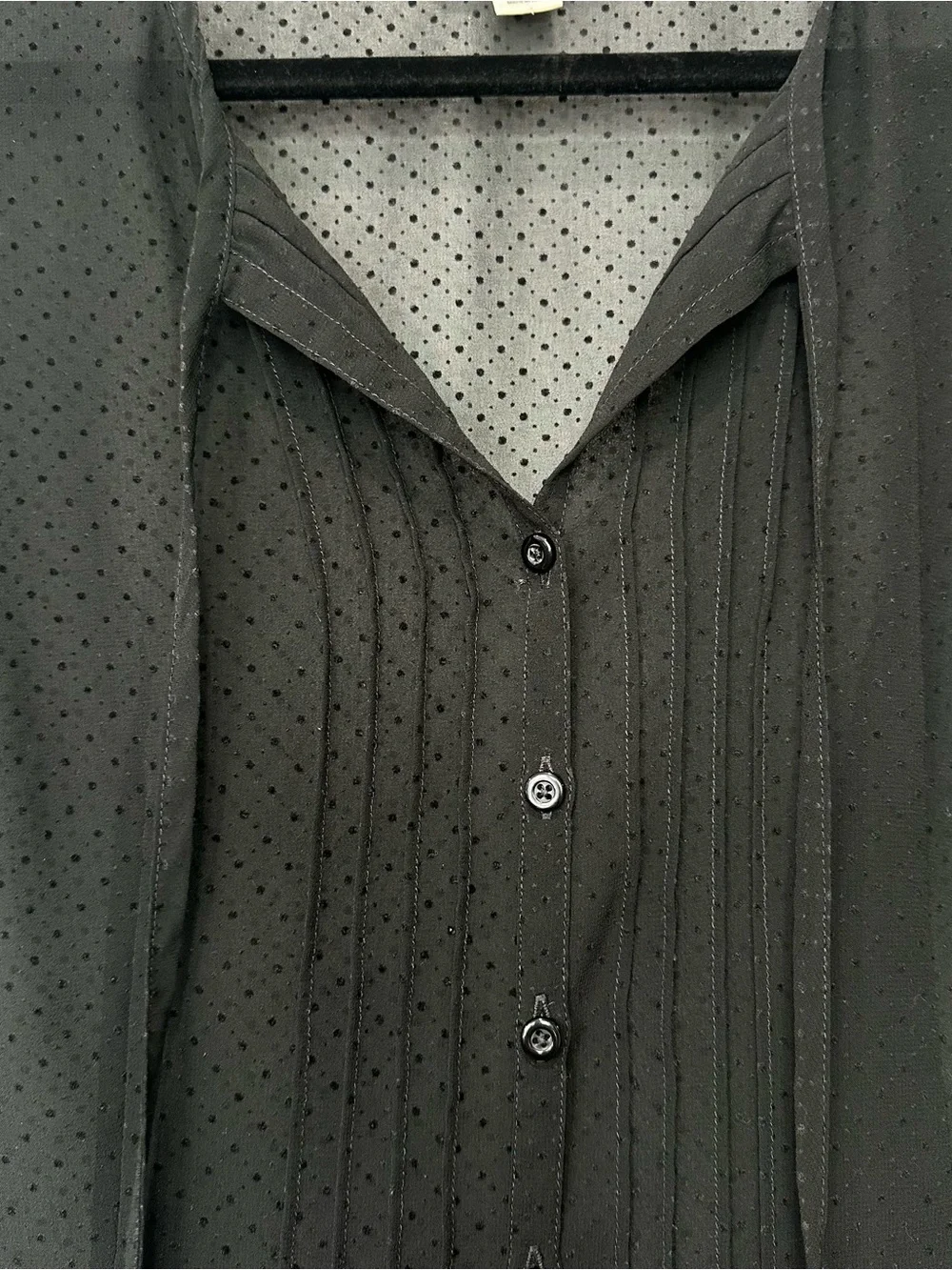LOFT Black Dotted Sheer Button-Front Blouse